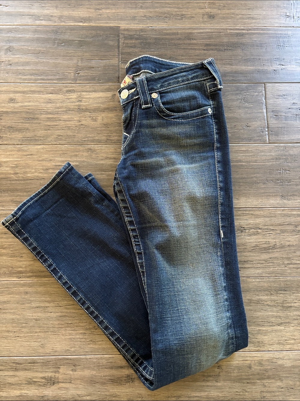 True Religion Women's Straight Leg Dark Blue Washed Jeans